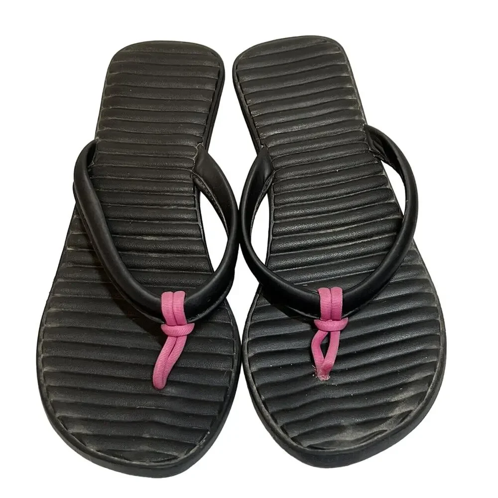 CROCS Sandals Women’s Size 10 Black Pink Cabana Wedge Flip Flop‎